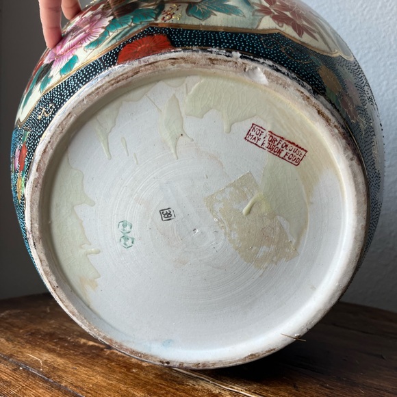 Vintage Chinoiserie Large Porcelain Koi Fish Planter Bowl Cachepot - Picture 12 of 12